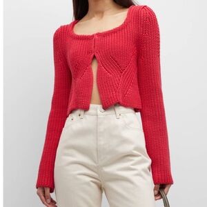 Women's Red Cropped Cardigan Sweater